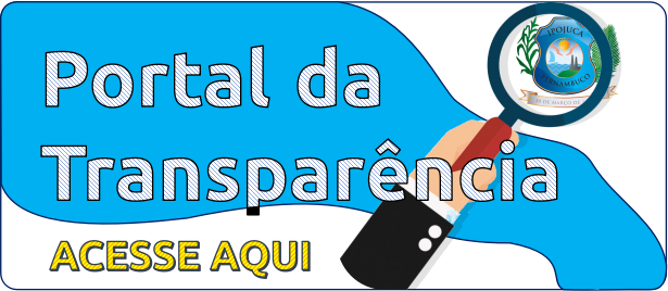 Imagem com fundo azul escrito Portal da Transparência e uma mão com uma lupa no brazão da Câmara Municipal do Ipojuca
