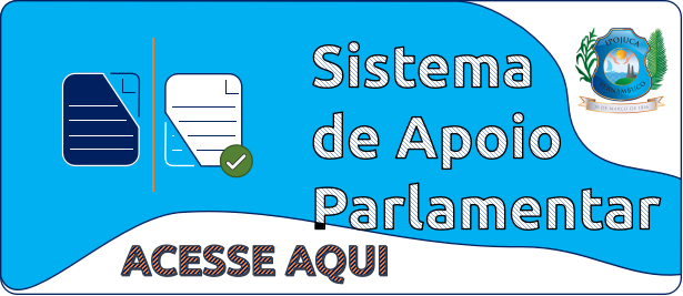 Imagem azul escrito Sistema de Apoio Parlamentar com o brazão da Câmara do Ipojuca e dois ícones de documentos, um com um check verde